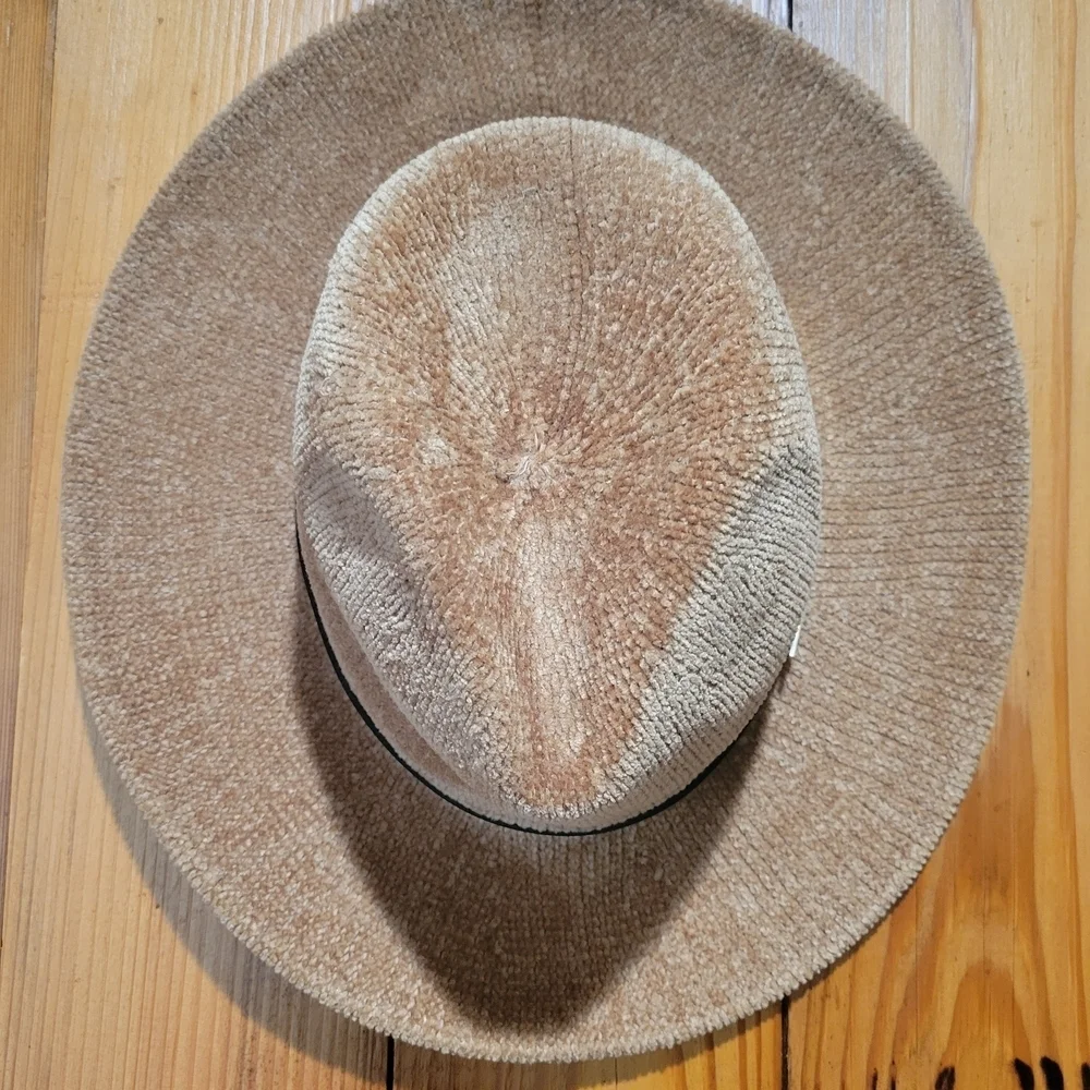 Brown Corduroy Women's Hat with Gold Leaf Accent